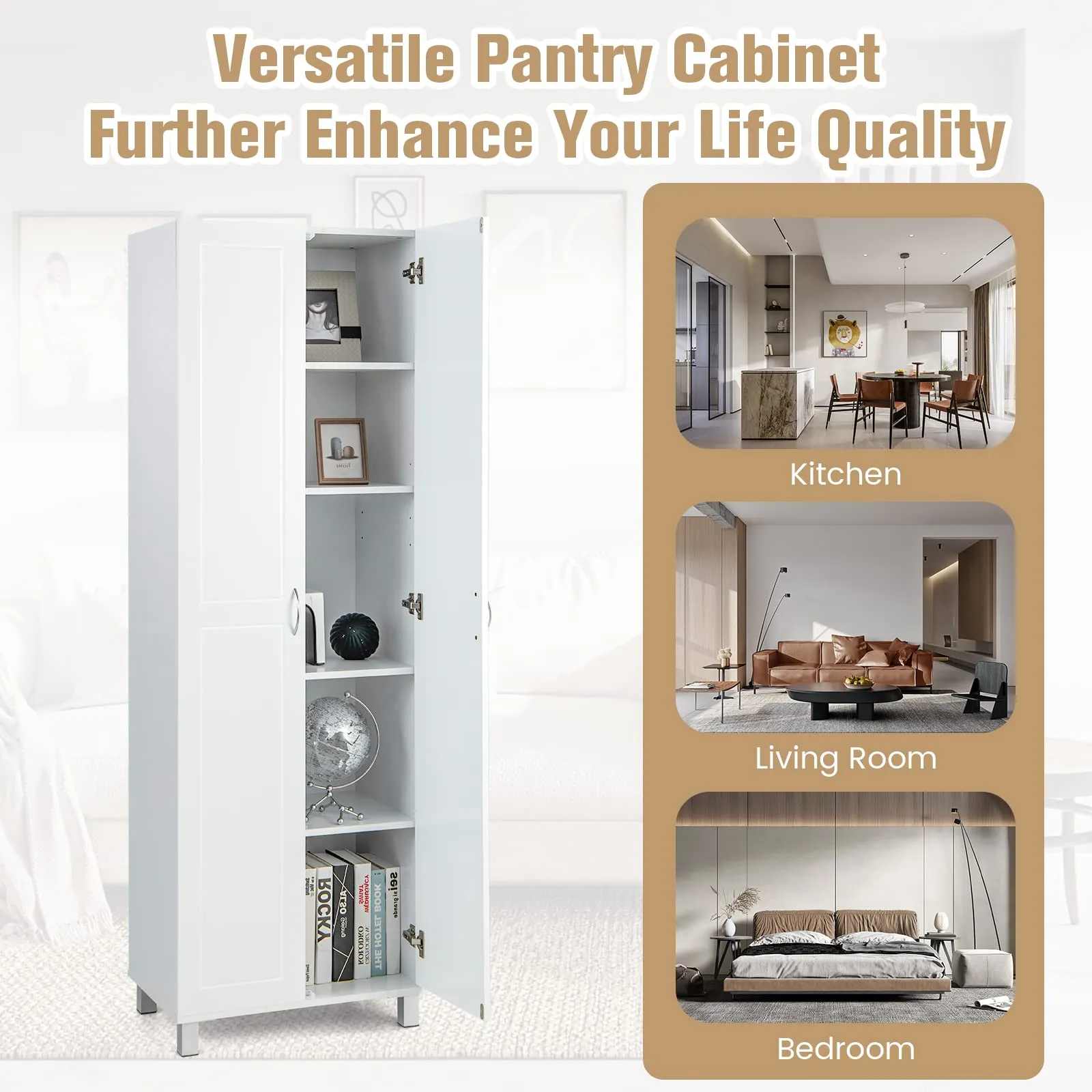 Tangkula 73.5 Inches Tall Storage Cabinet with Double Door, Freestanding Pantry Cabinet with Adjustable Shelf & Anti-tilt Design