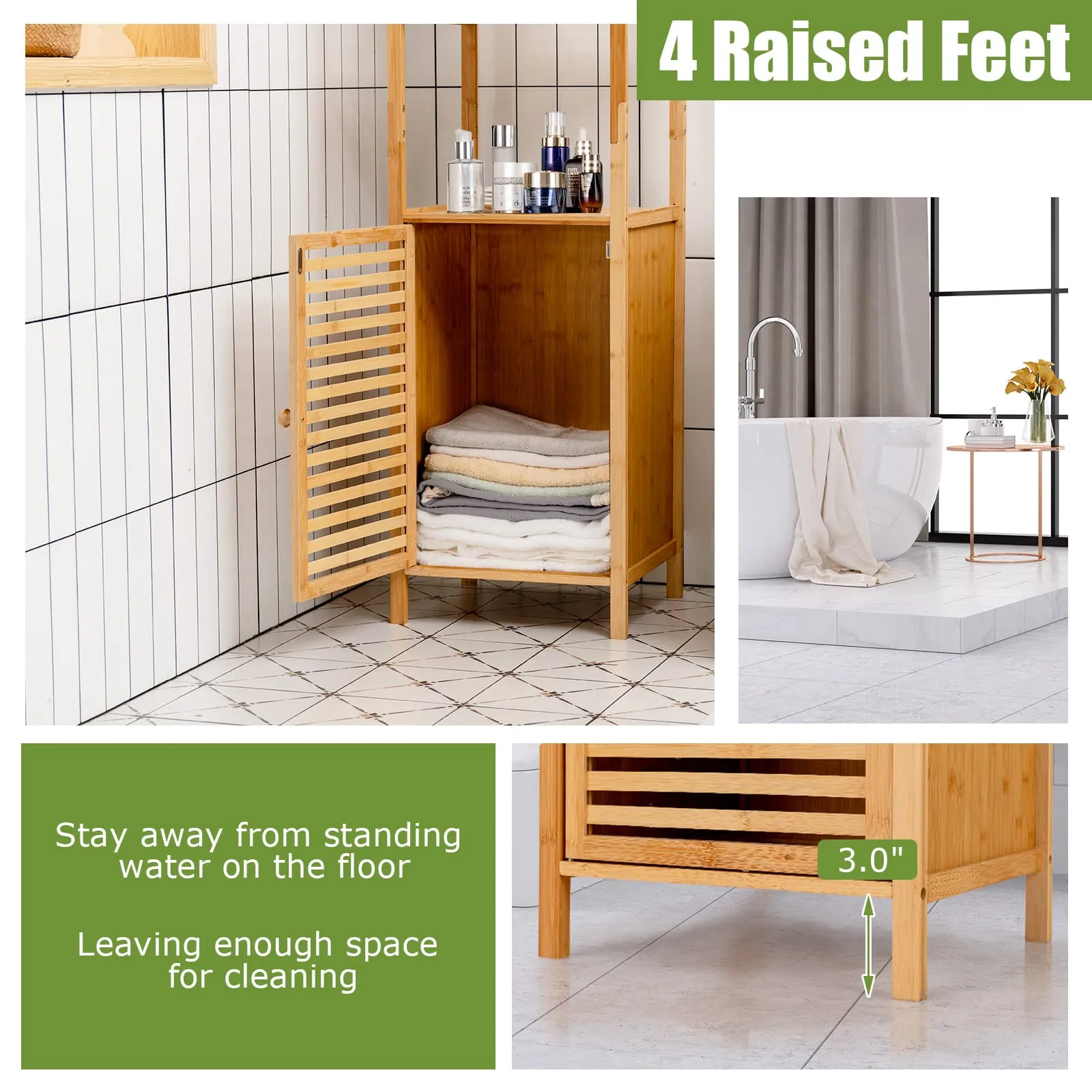 Tangkula Bathroom Cabinet, 65 Inch Tall Slim Bathroom Storage Cabinet with Shutter Door and 3 Open Shelves