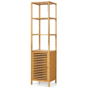 Tangkula Bathroom Cabinet, 65 Inch Tall Slim Bathroom Storage Cabinet with Shutter Door and 3 Open Shelves