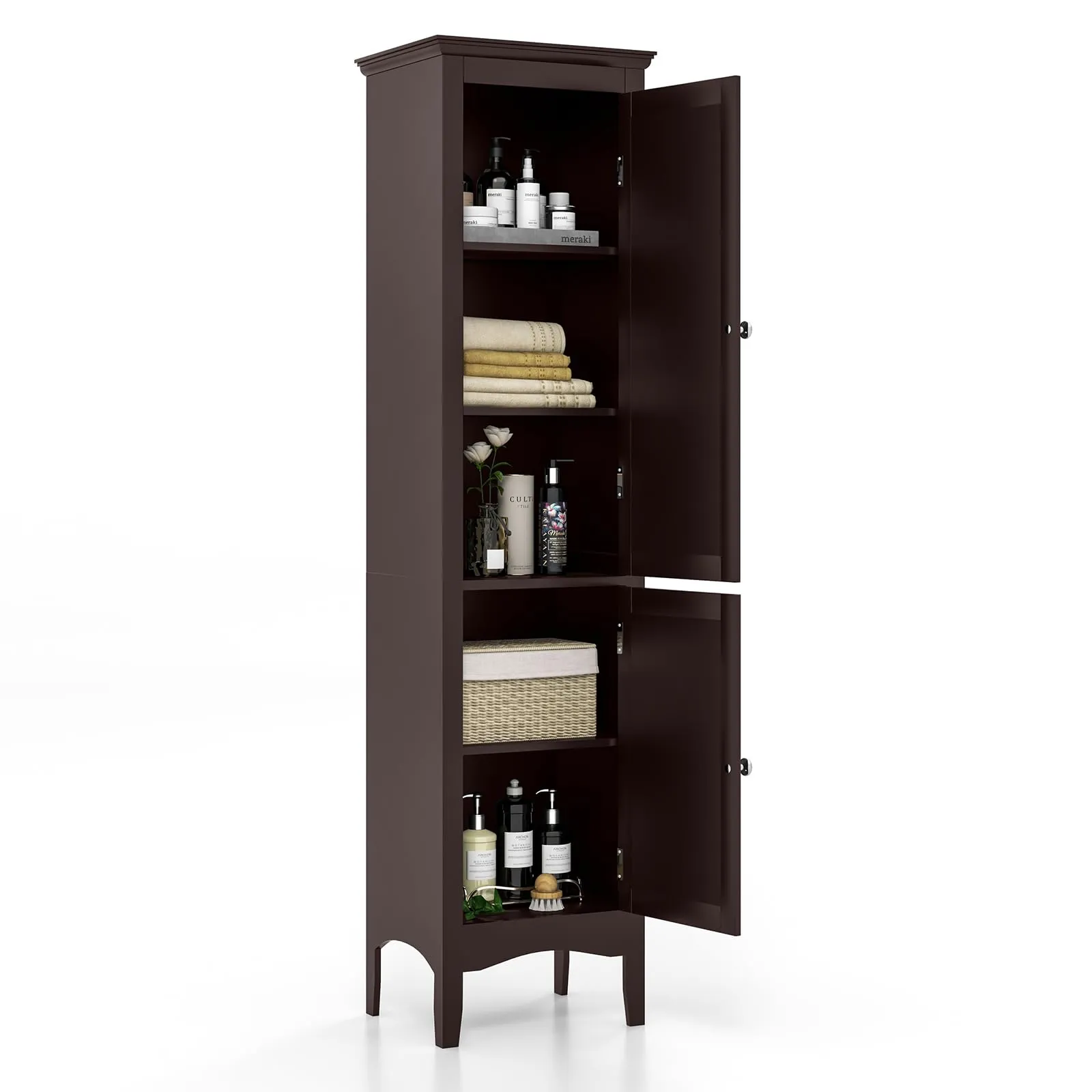 Tangkula Bathroom Storage Cabinet, 63 Inch Tall Narrow Storage Cabinet with 1 Adjustable Shelf and 2 Doors