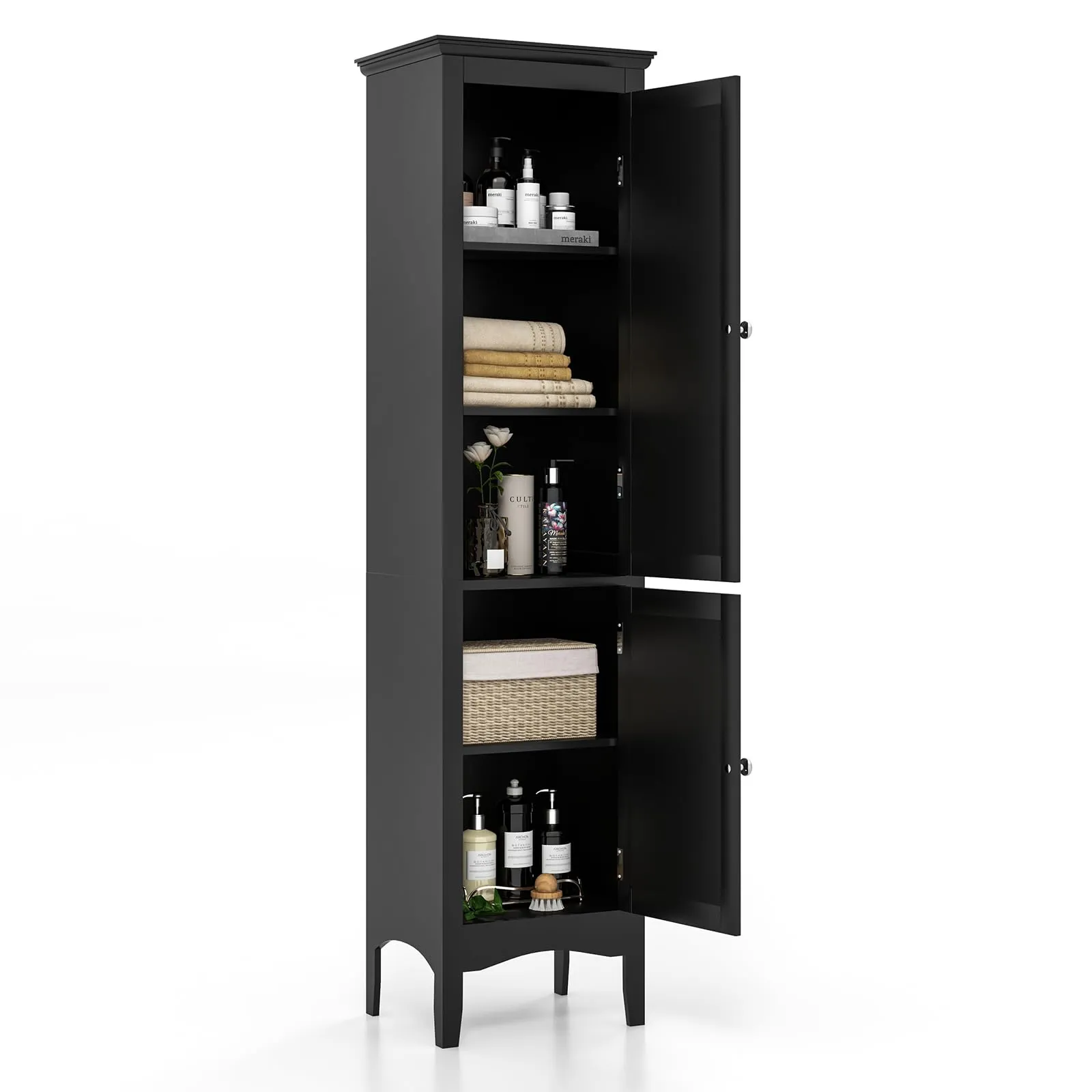 Tangkula Bathroom Storage Cabinet, 63 Inch Tall Narrow Storage Cabinet with 1 Adjustable Shelf and 2 Doors