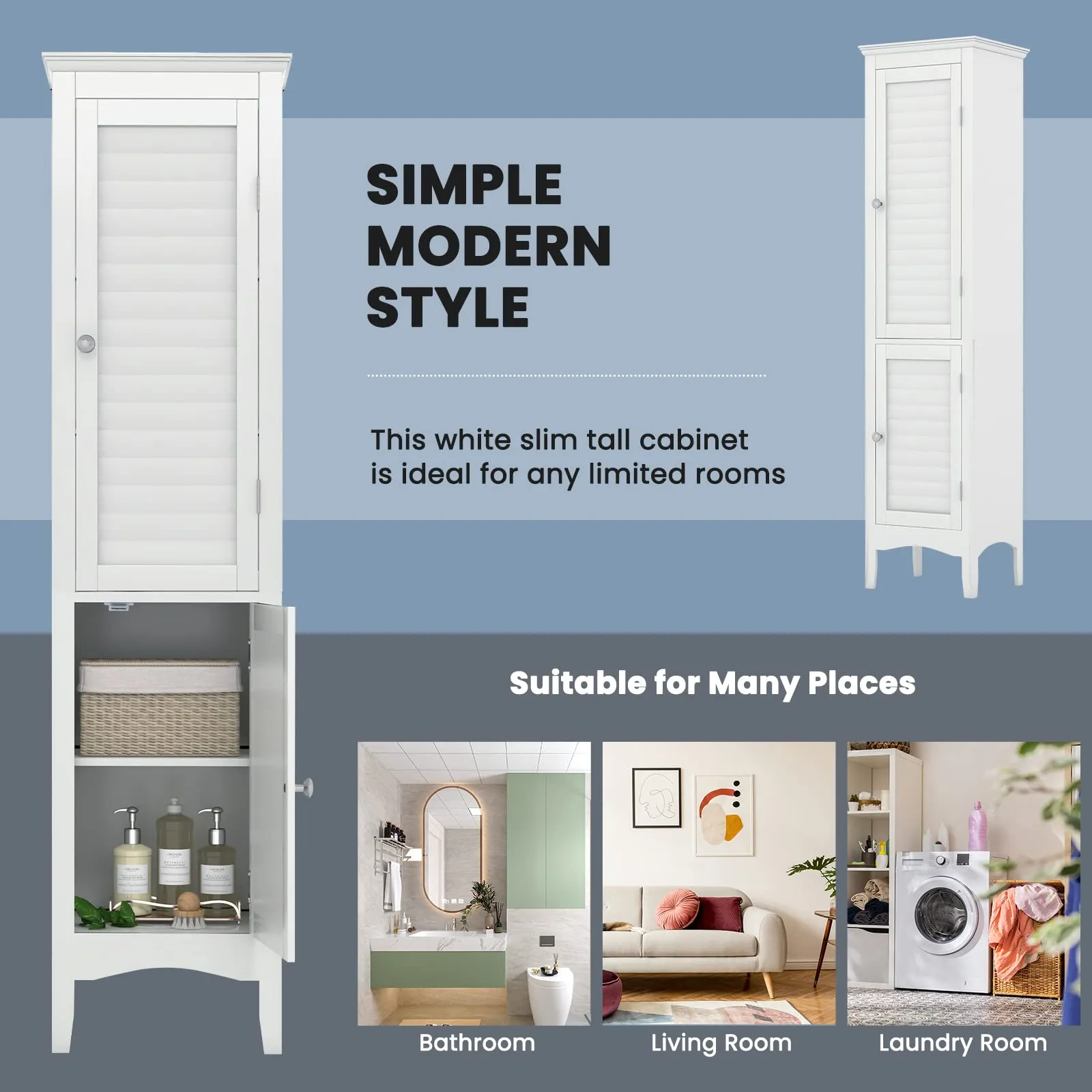 Tangkula Bathroom Storage Cabinet, 63 Inch Tall Narrow Storage Cabinet with 1 Adjustable Shelf and 2 Doors
