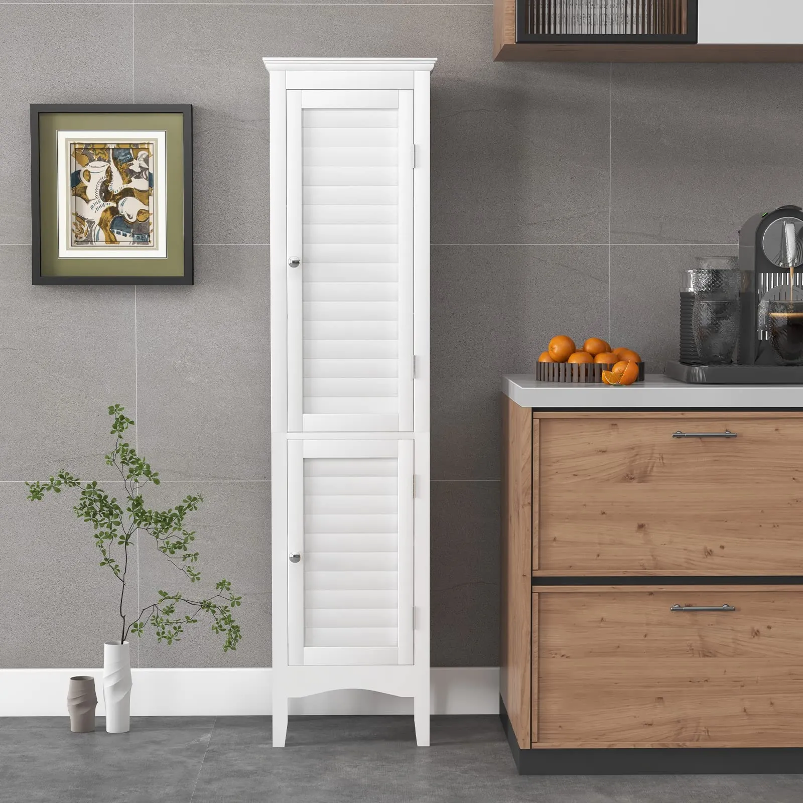 Tangkula Bathroom Storage Cabinet, 63 Inch Tall Narrow Storage Cabinet with 1 Adjustable Shelf and 2 Doors
