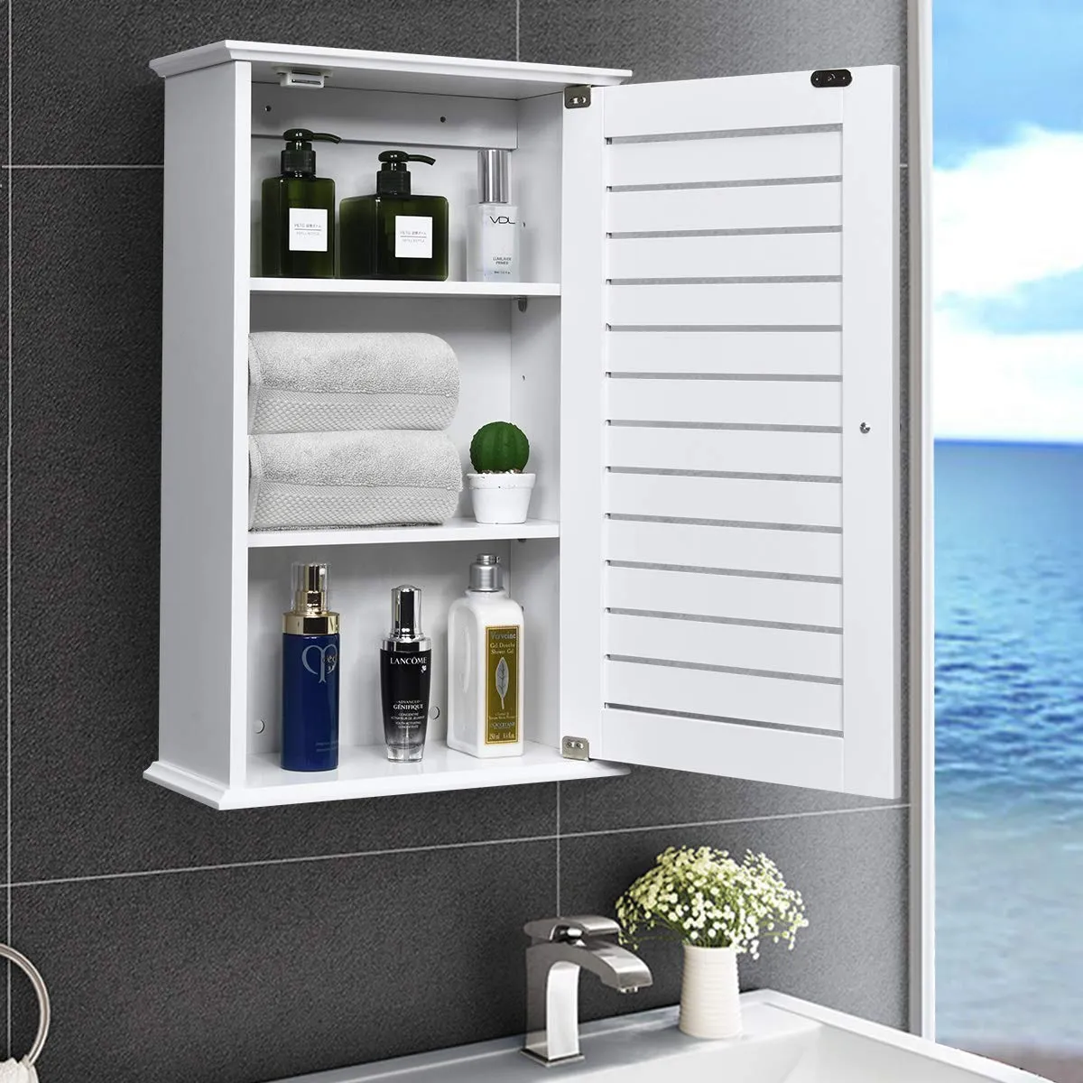 Tangkula Bathroom Wall Cabinet, Medicine Cabinet with 3 Tier Adjustable Storage Shelves