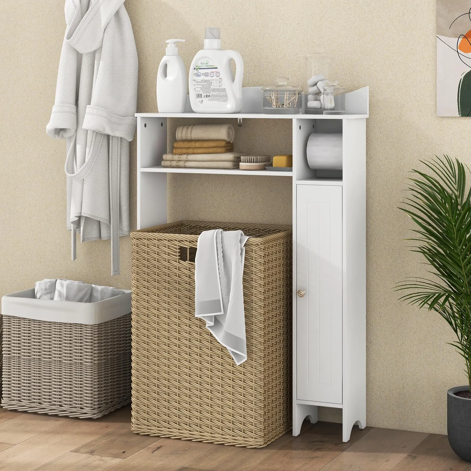 Tangkula Over The Toilet Storage Cabinet, Bathroom Space Saver w/Adjustable Shelves & Paper Holder
