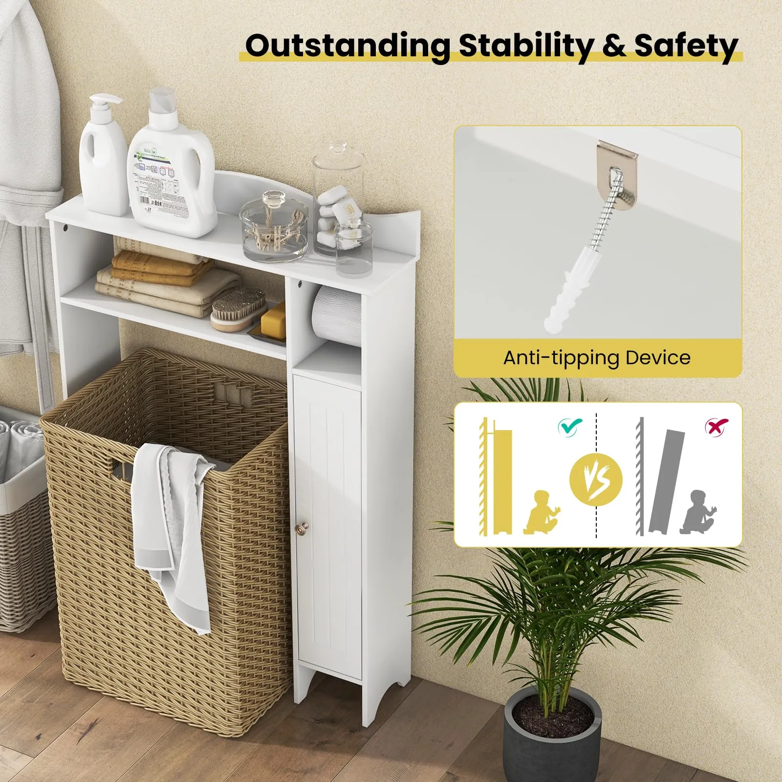 Tangkula Over The Toilet Storage Cabinet, Bathroom Space Saver w/Adjustable Shelves & Paper Holder