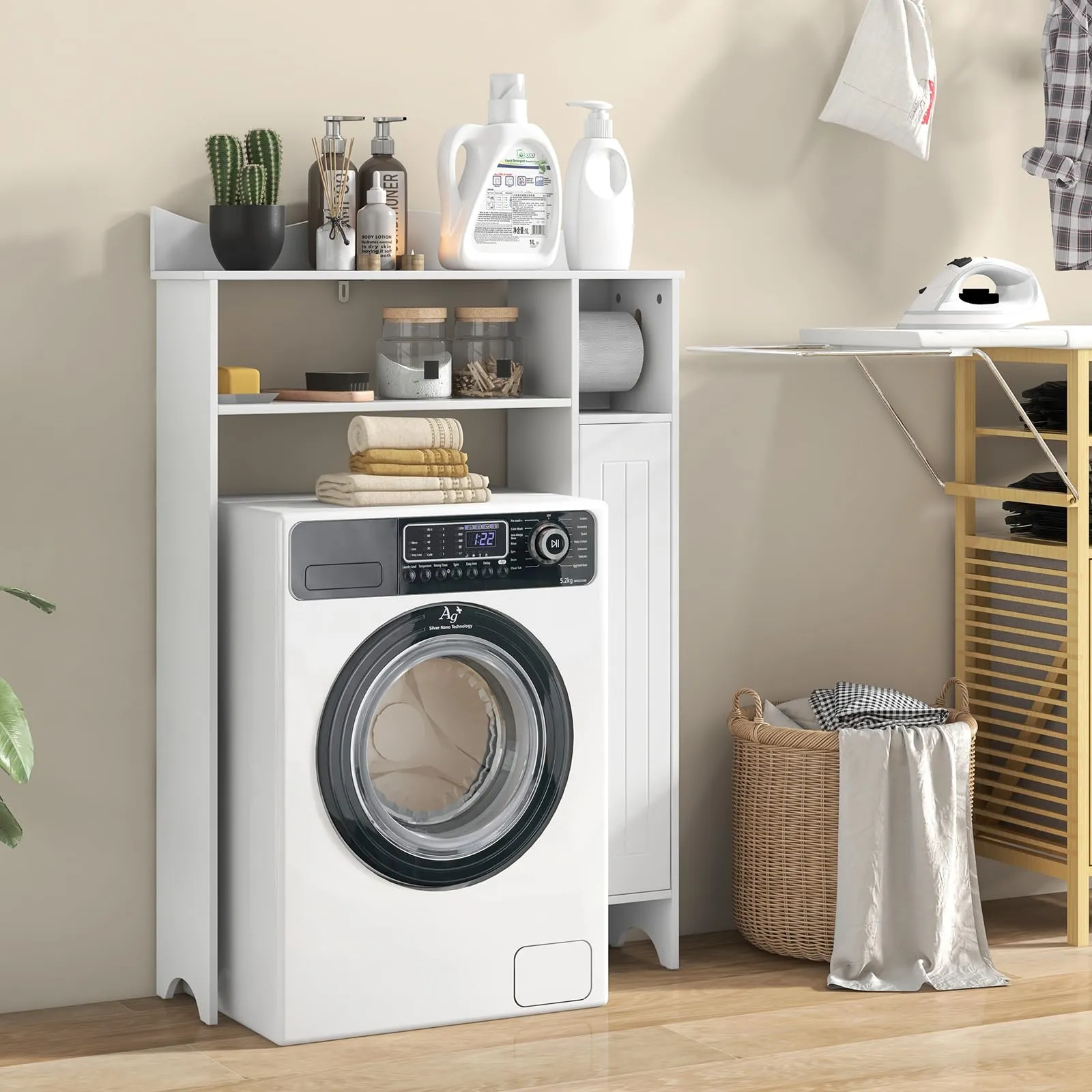 Tangkula Over The Toilet Storage Cabinet, Bathroom Space Saver w/Adjustable Shelves & Paper Holder