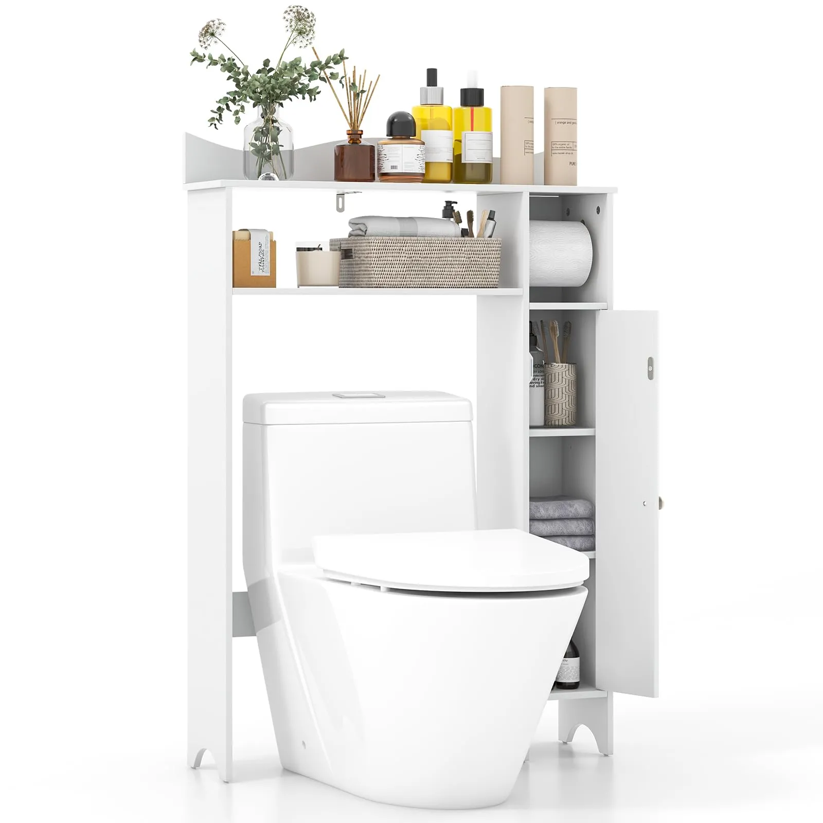 Tangkula Over The Toilet Storage Cabinet, Bathroom Space Saver w/Adjustable Shelves & Paper Holder