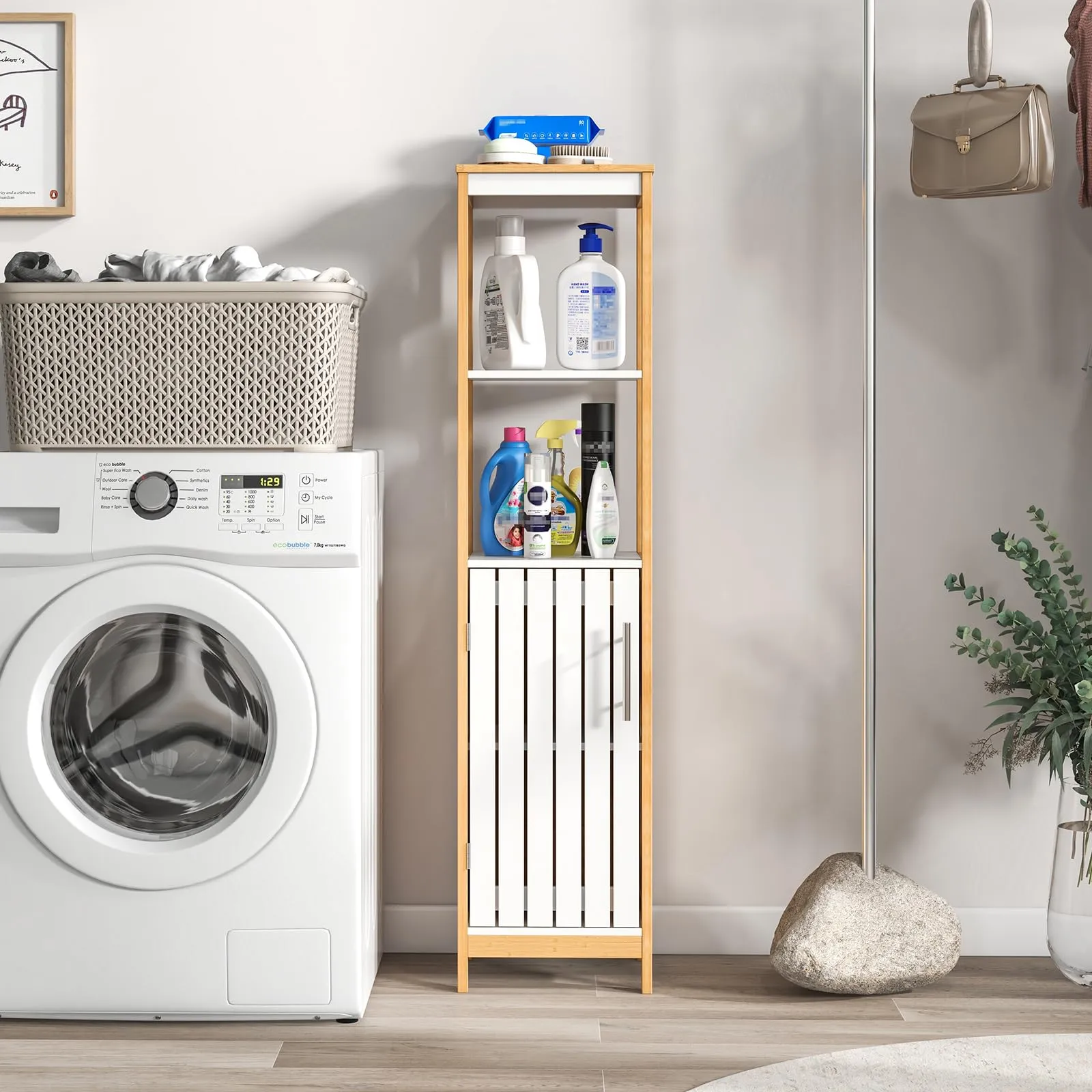 Tangkula Tall Bathroom Cabinet, Freestanding Narrow Storage Cabinet