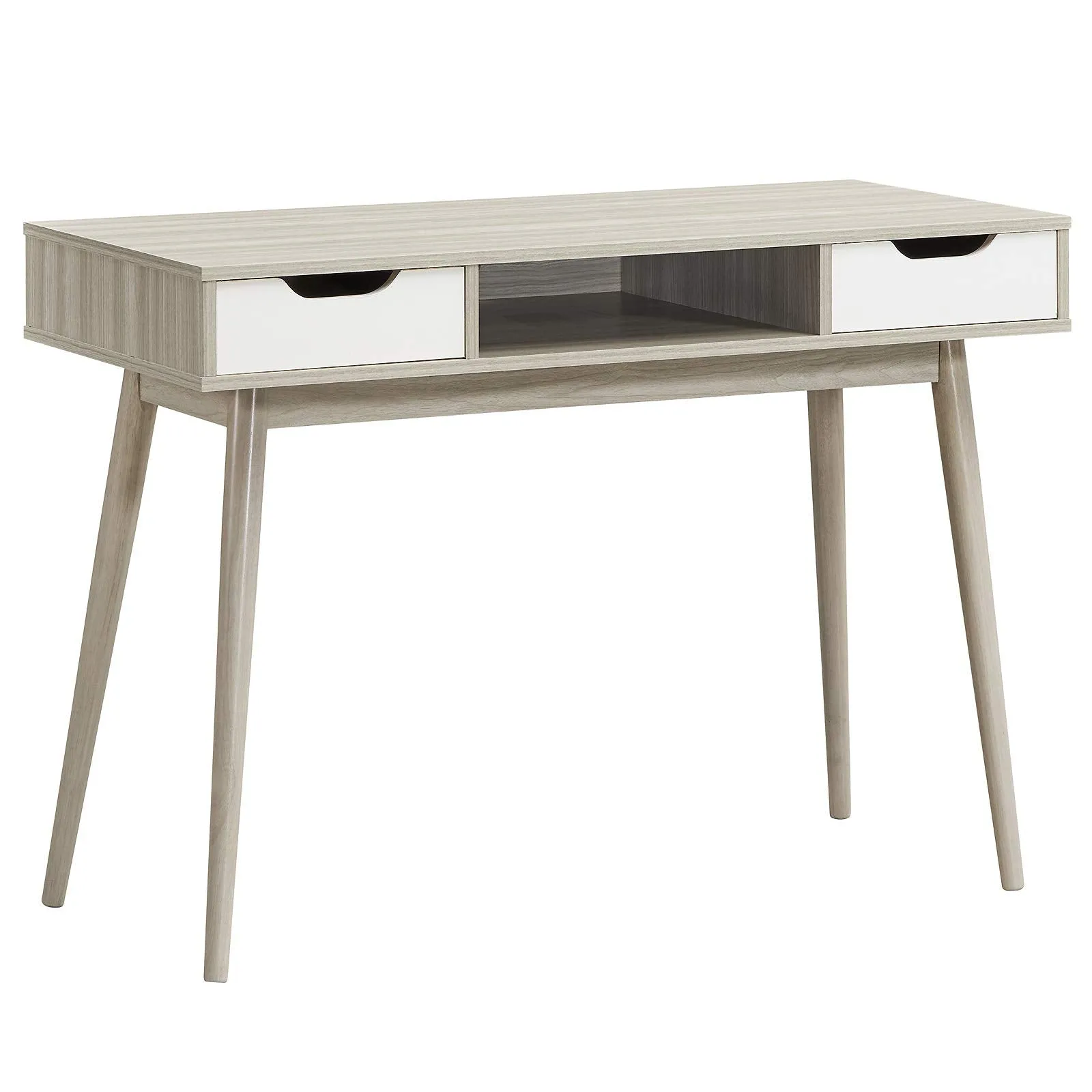 Tangkula Writing Desk with Drawers, Mid Century Home Office Desk Computer Desk (Oak & Walnut)