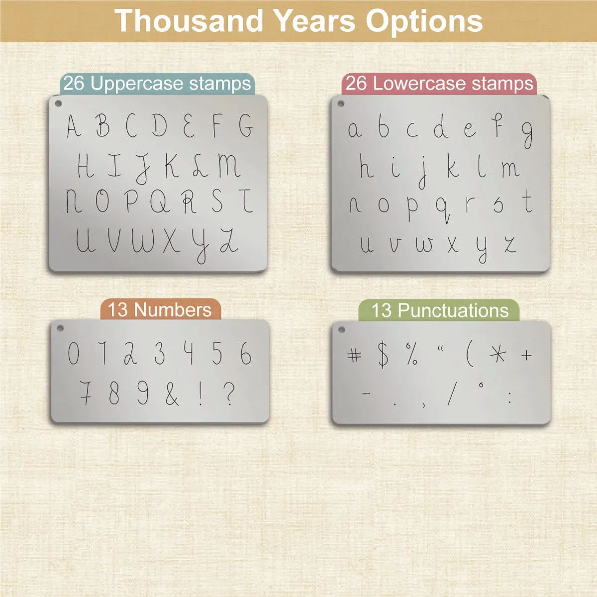 Thousand Years Metal Stamps, complete Alphabet.