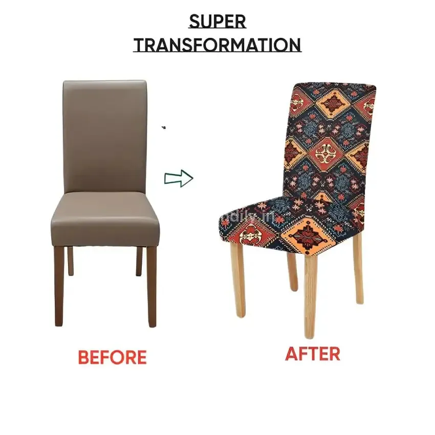 Trendily Premium Stretchable, Removable & Washable Printed |Protector|Chair Cover (Jaipuri Rangoli) -(CC-087)
