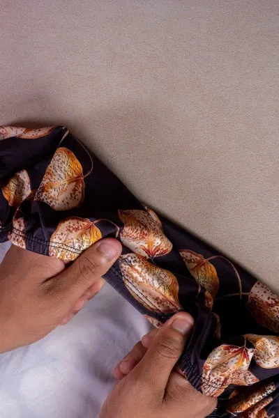 Trendily Premium Wrinkle-Free | Elastic Stretchable | Washable Plain | Printed Chair Covers Dark Brown Botanical (CC-133)