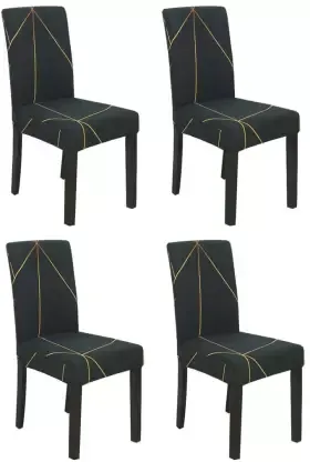 Trendily Premium Wrinkle-Free | Elastic Stretchable | Washable Plain | Printed Chair Covers Dark Green Golden Geometric (CC-134)