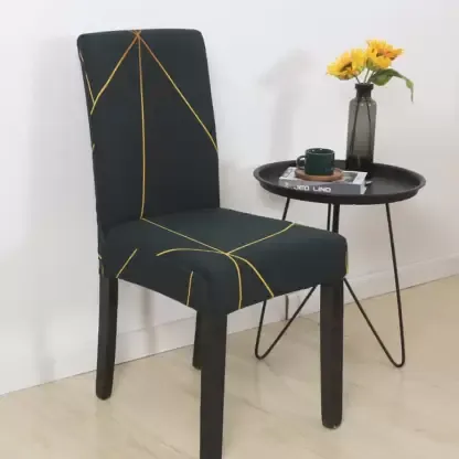 Trendily Premium Wrinkle-Free | Elastic Stretchable | Washable Plain | Printed Chair Covers Dark Green Golden Geometric (CC-134)