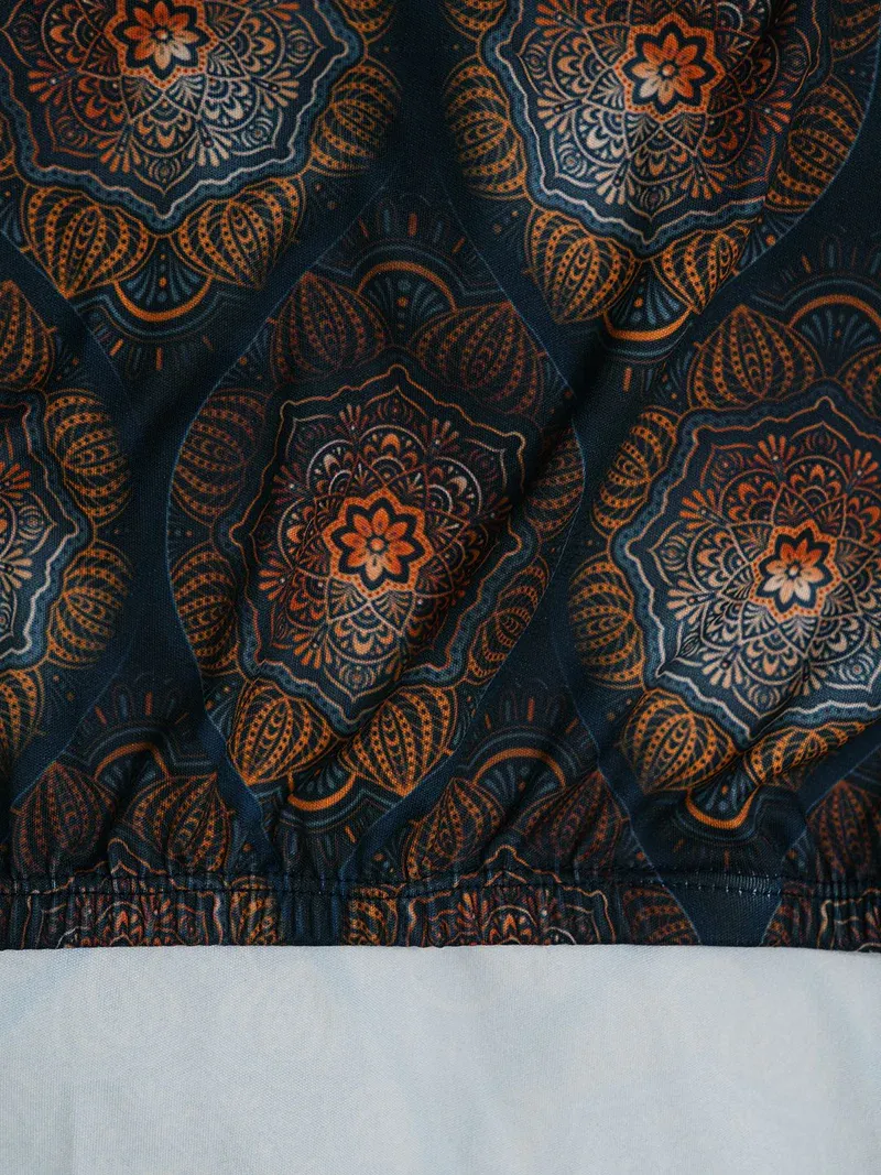 Trendily Premium Wrinkle-Free | Elastic Stretchable | Washable| Printed Chair Covers Dark Blue Abstract Mandala (CC-130)
