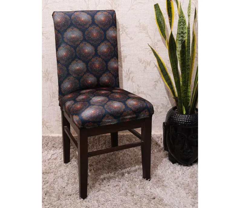 Trendily Premium Wrinkle-Free | Elastic Stretchable | Washable| Printed Chair Covers Dark Blue Abstract Mandala (CC-130)