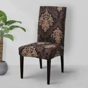 Trendily Premium Wrinkle-Free | Elastic Stretchable | Washable|Velevet Chair Covers Brown Damask (CC-128)