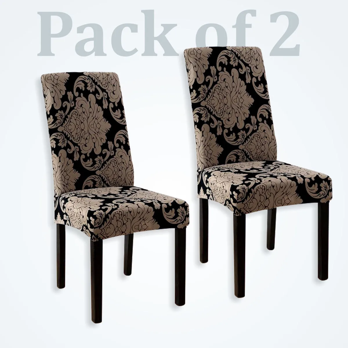 Trendily Premium Wrinkle-Free |Elastic Stretch|Chair Covers Black new Big Pattern damask (CC-147)