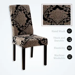 Trendily Premium Wrinkle-Free |Elastic Stretch|Chair Covers Black new Big Pattern damask (CC-147)