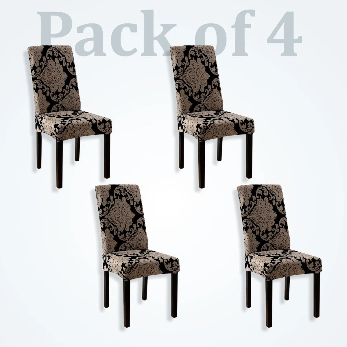 Trendily Premium Wrinkle-Free |Elastic Stretch|Chair Covers Black new Big Pattern damask (CC-147)