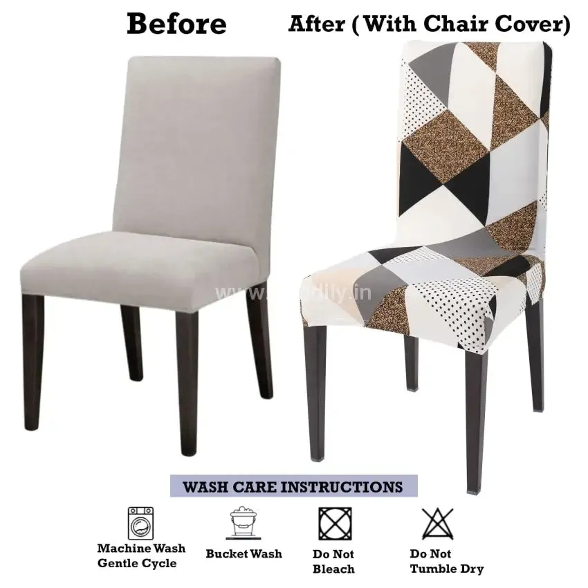 Trendily Premium Wrinkle-Free Stretchable |  Elastic Stretch | Chair Covers, Geometric Brown (CC-038)