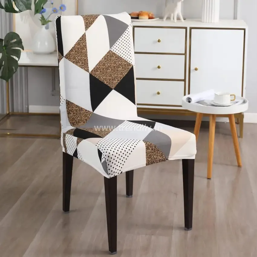 Trendily Premium Wrinkle-Free Stretchable |  Elastic Stretch | Chair Covers, Geometric Brown (CC-038)