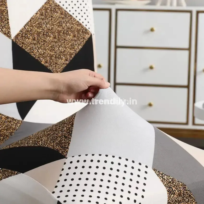 Trendily Premium Wrinkle-Free Stretchable |  Elastic Stretch | Chair Covers, Geometric Brown (CC-038)