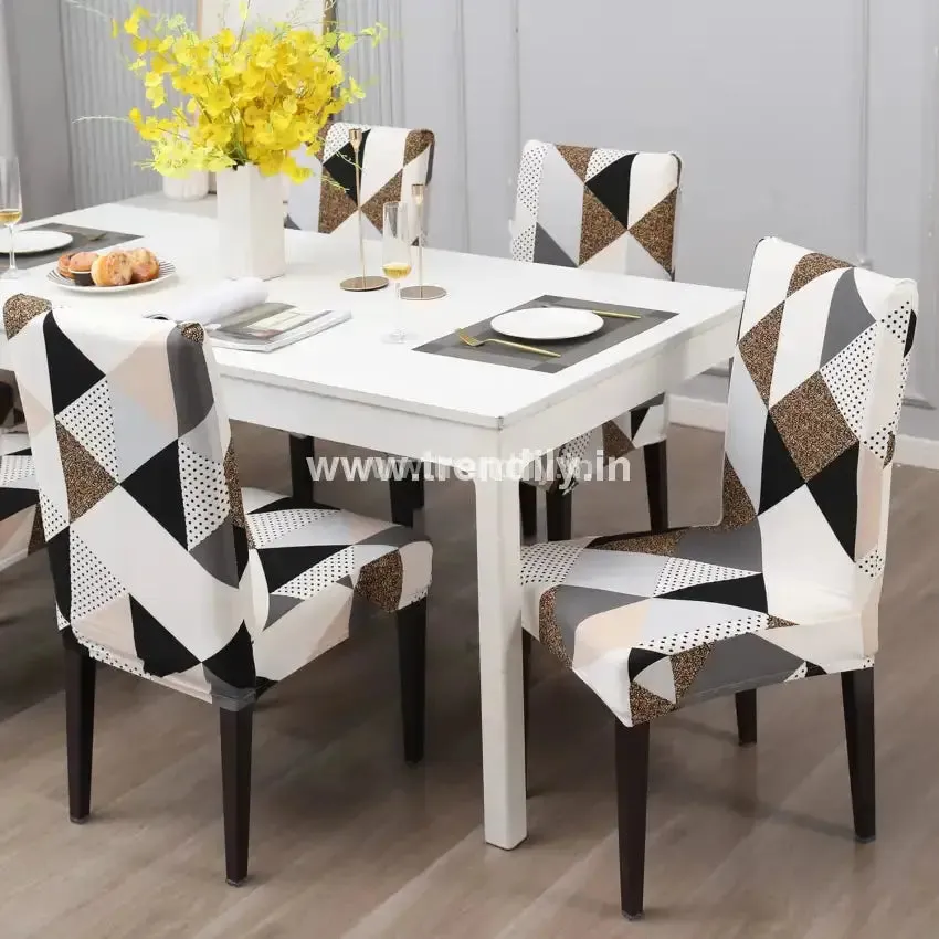 Trendily Premium Wrinkle-Free Stretchable |  Elastic Stretch | Chair Covers, Geometric Brown (CC-038)