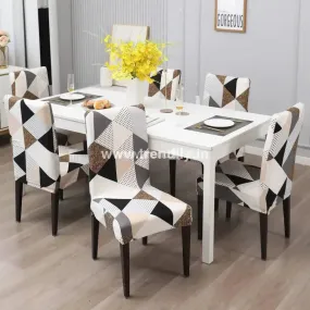 Trendily Premium Wrinkle-Free Stretchable |  Elastic Stretch | Chair Covers, Geometric Brown (CC-038)