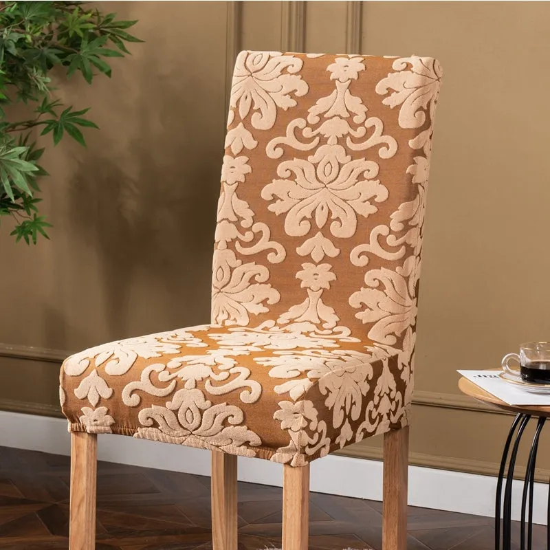 Trendily Premium Wrinkle-Free Stretchable | Washable Plain Chair Covers| Beige new Pattern damask (CC-161)
