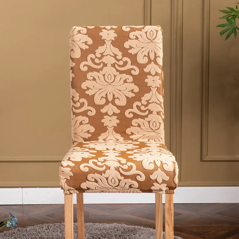 Trendily Premium Wrinkle-Free Stretchable | Washable Plain Chair Covers| Beige new Pattern damask (CC-161)