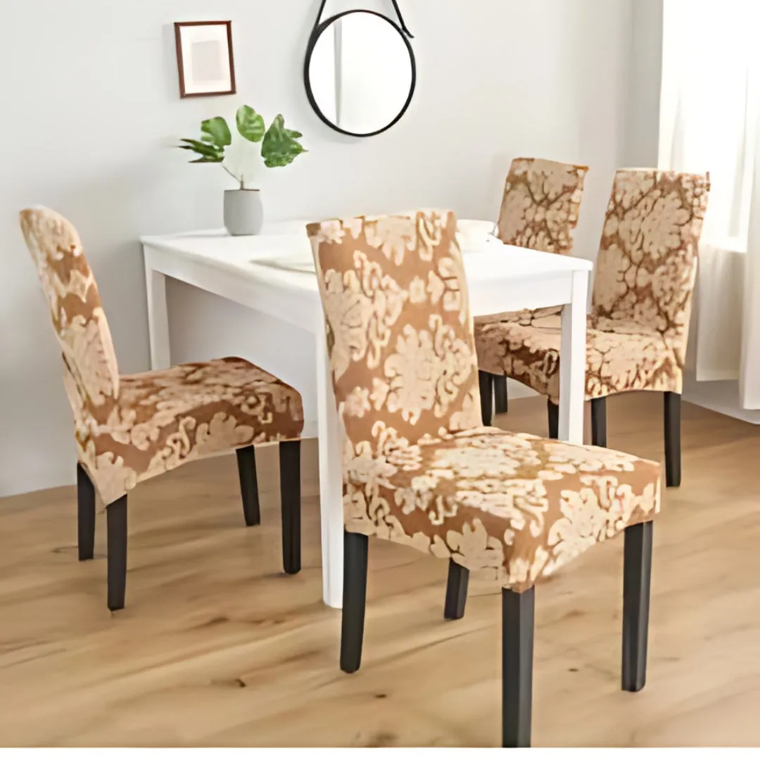 Trendily Premium Wrinkle-Free Stretchable | Washable Plain Chair Covers| Beige new Pattern damask (CC-161)