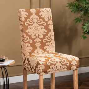 Trendily Premium Wrinkle-Free Stretchable | Washable Plain Chair Covers| Beige new Pattern damask (CC-161)