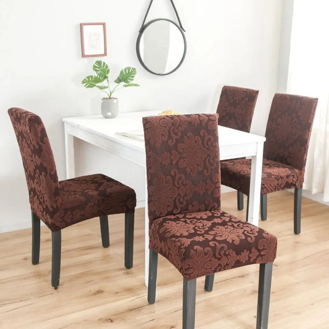 Trendily Premium Wrinkle-Free Stretchable | Washable Plain Chair Covers| Coffee new Pattern damask (CC-162)