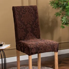 Trendily Premium Wrinkle-Free Stretchable | Washable Plain Chair Covers| Coffee new Pattern damask (CC-162)