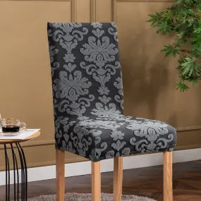 Trendily Premium Wrinkle-Free Stretchable | Washable Plain Chair Covers|  Grey new Pattern damask (CC-159)