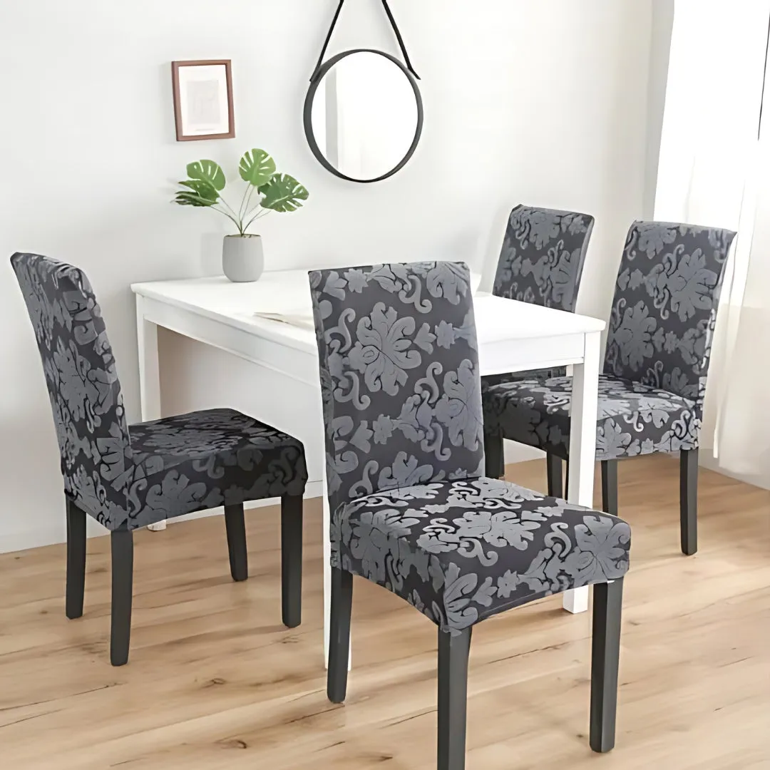 Trendily Premium Wrinkle-Free Stretchable | Washable Plain Chair Covers|  Grey new Pattern damask (CC-159)