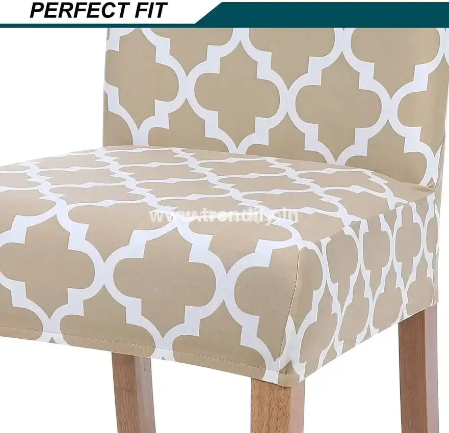 Trendily Premium Wrinkle-Free Stretchable | Washable Printed | Chair Covers, Beige Blocks (CC-004)