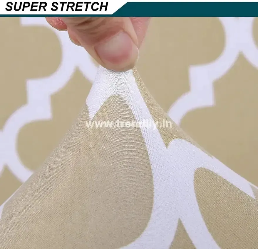 Trendily Premium Wrinkle-Free Stretchable | Washable Printed | Chair Covers, Beige Blocks (CC-004)