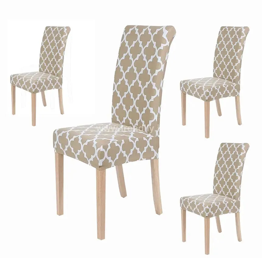 Trendily Premium Wrinkle-Free Stretchable | Washable Printed | Chair Covers, Beige Blocks (CC-004)