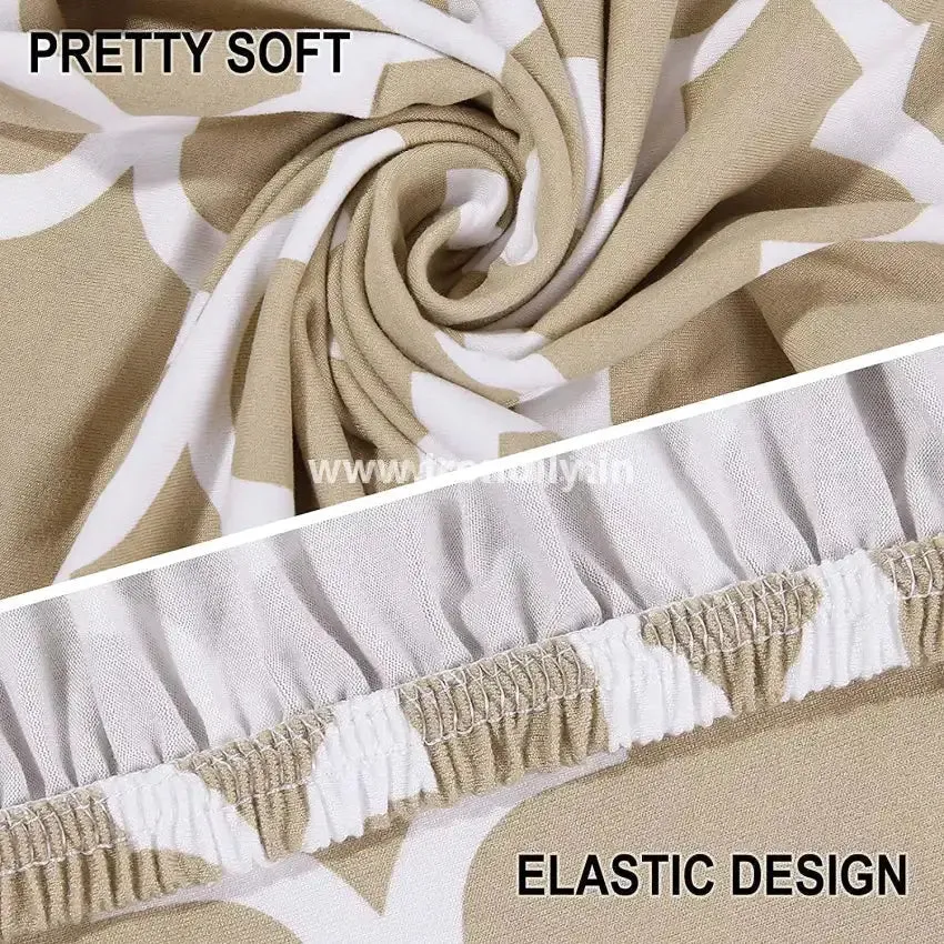 Trendily Premium Wrinkle-Free Stretchable | Washable Printed | Chair Covers, Beige Blocks (CC-004)