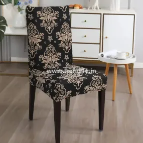 Trendily Premium Wrinkle-Free Stretchable | Washable Printed Chair Covers -Black new damask (CC-017)
