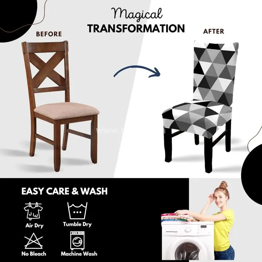 Trendily Premium Wrinkle-Free Stretchable | Washable Printed | Chair Covers Black White Triangle  (CC-085)