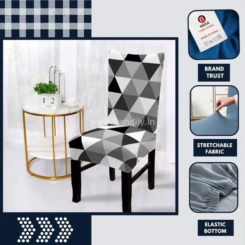 Trendily Premium Wrinkle-Free Stretchable | Washable Printed | Chair Covers Black White Triangle  (CC-085)