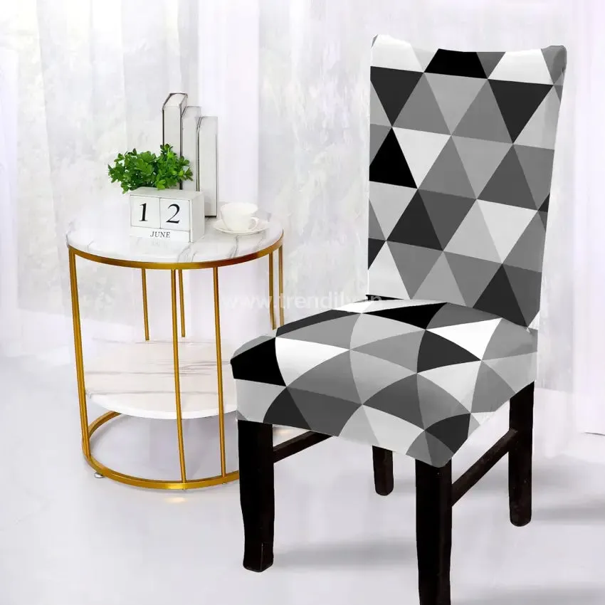 Trendily Premium Wrinkle-Free Stretchable | Washable Printed | Chair Covers Black White Triangle  (CC-085)