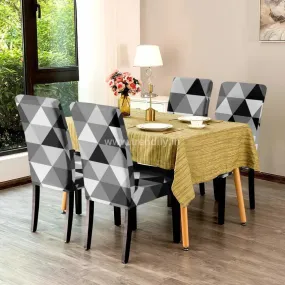 Trendily Premium Wrinkle-Free Stretchable | Washable Printed | Chair Covers Black White Triangle  (CC-085)