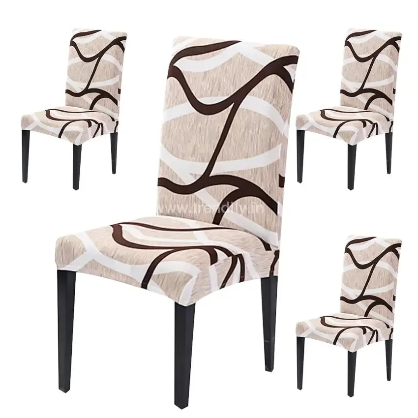 Trendily Premium Wrinkle-Free Stretchable | Washable Printed Chair Covers,  White, Line Pattern  (CC-074)