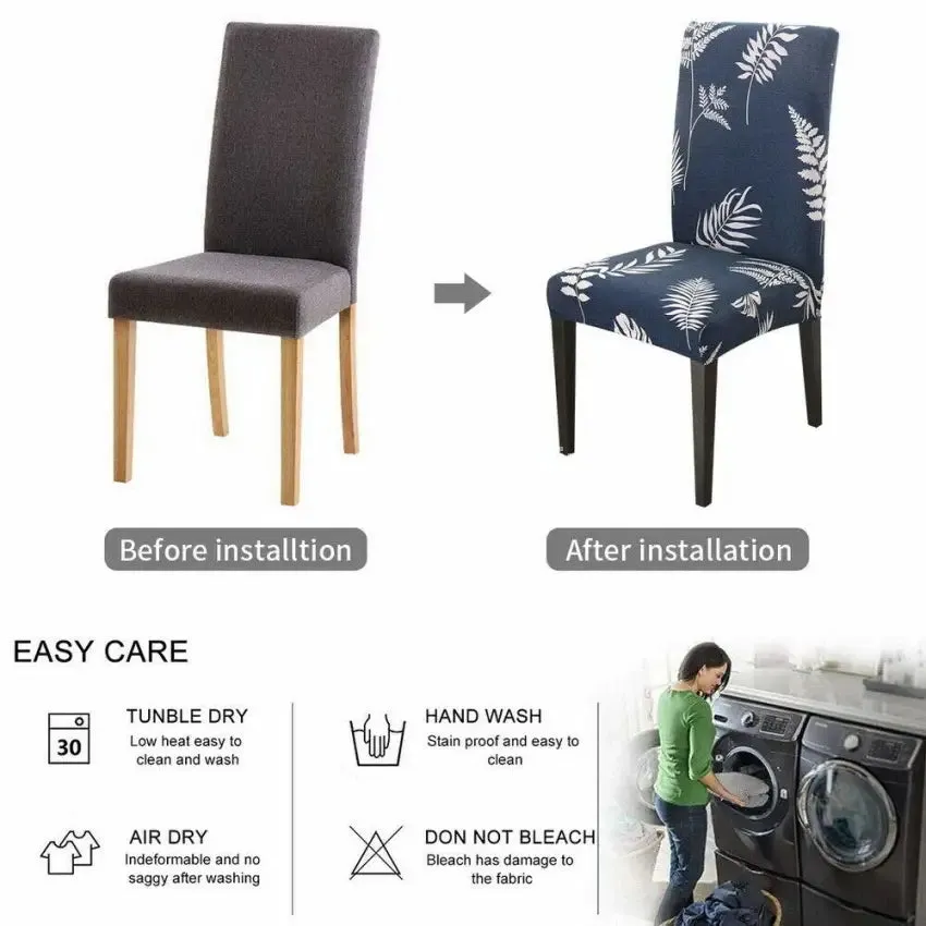 Trendily Premium Wrinkle-Free Stretchable | Washable Printed Chair Covers,  White, Line Pattern  (CC-074)
