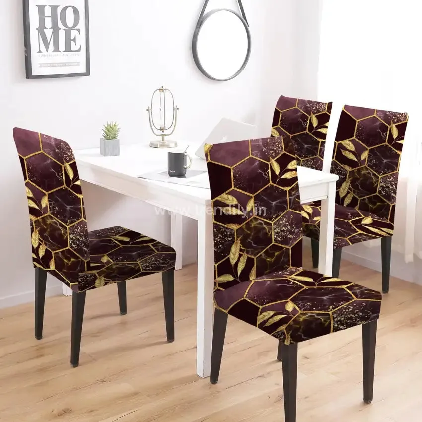 Trendily Premium Wrinkle-Free Stretchable | Washable Printed |Elastic Stretchable Chair Covers,Wine (CC-072)